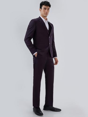 Image of Park Avenue Men Modern Slim Fit Solid Pattern Pure Polyester Notch Lapel Full Sleeve Festive Suit