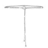 IANFAN Silver Rhinestone Chain Belt For Women, Adjustable Sparkly Chain Belt, Crystal Waist Chains Belts with Hook Buckle for Evening Parties, Weddings, Dances