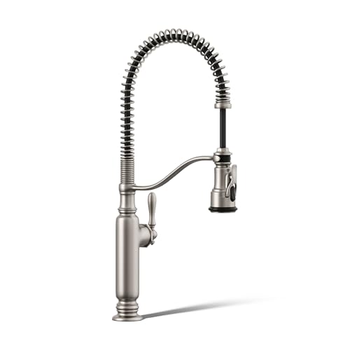 KOHLER Tournant Semi-Professional Pull-Down Kitchen Sink Faucet, Commercial Kitchen Faucet with Pull Down Sprayer, 77515-VS, Vibrant Stainless