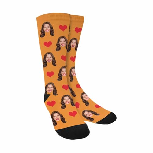 AOUER Custom Novelty Socks with Faces Red Hearts Personalized Funny