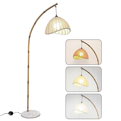 HCJIAJING Vintage Bamboo Floor Lamp, Arc Bohemian Floor Lamps with