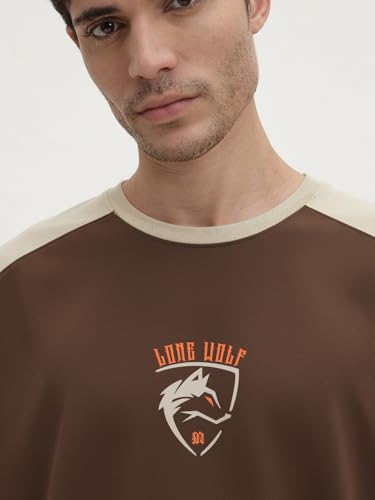 Image of crazymonk Lone Wolf Oversized T-Shirt-Brown & Beige