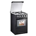 20-inch LPG (Propane) Gas Range, 4-Burner Cooktop with 62L Oven, 201 Stainless Steel, Black Glass Lid, Electronic Ignition, for Kitchen