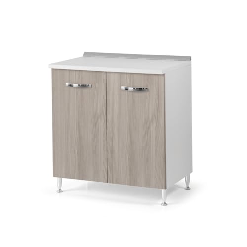 Linea Azzurra Base 80 Mobili Cucina Componibile con 2 Ante e 2 Ripiani in Legno Made in Italy H85xL80xP50 cm Elegante Funzionale Facile da Montare (Olmo)