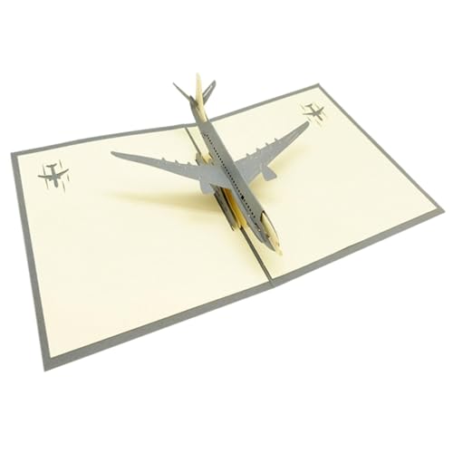 KiBcsLic 3D飛行機グリーティングカード、多目的ペーパークラフト、男性と男の子向けのクラフトアクセサリー、軽量、5.1 X 6.3インチ, グレー