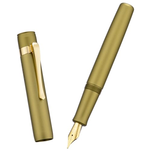 Image of HONG DIAN M2 Black Forest Mini Fountain Pen, Extra Fine Soft Nib & Sleek Shape Aluminium Short Pocket Travel Pen (Olive Green)
