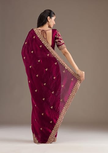 Image of Premium Butti work Saree with Heavy Embroidery & Sequin Work | Wedding Party Festive Designer Saree with Unstitched Embroidered Blouse Piece for Women