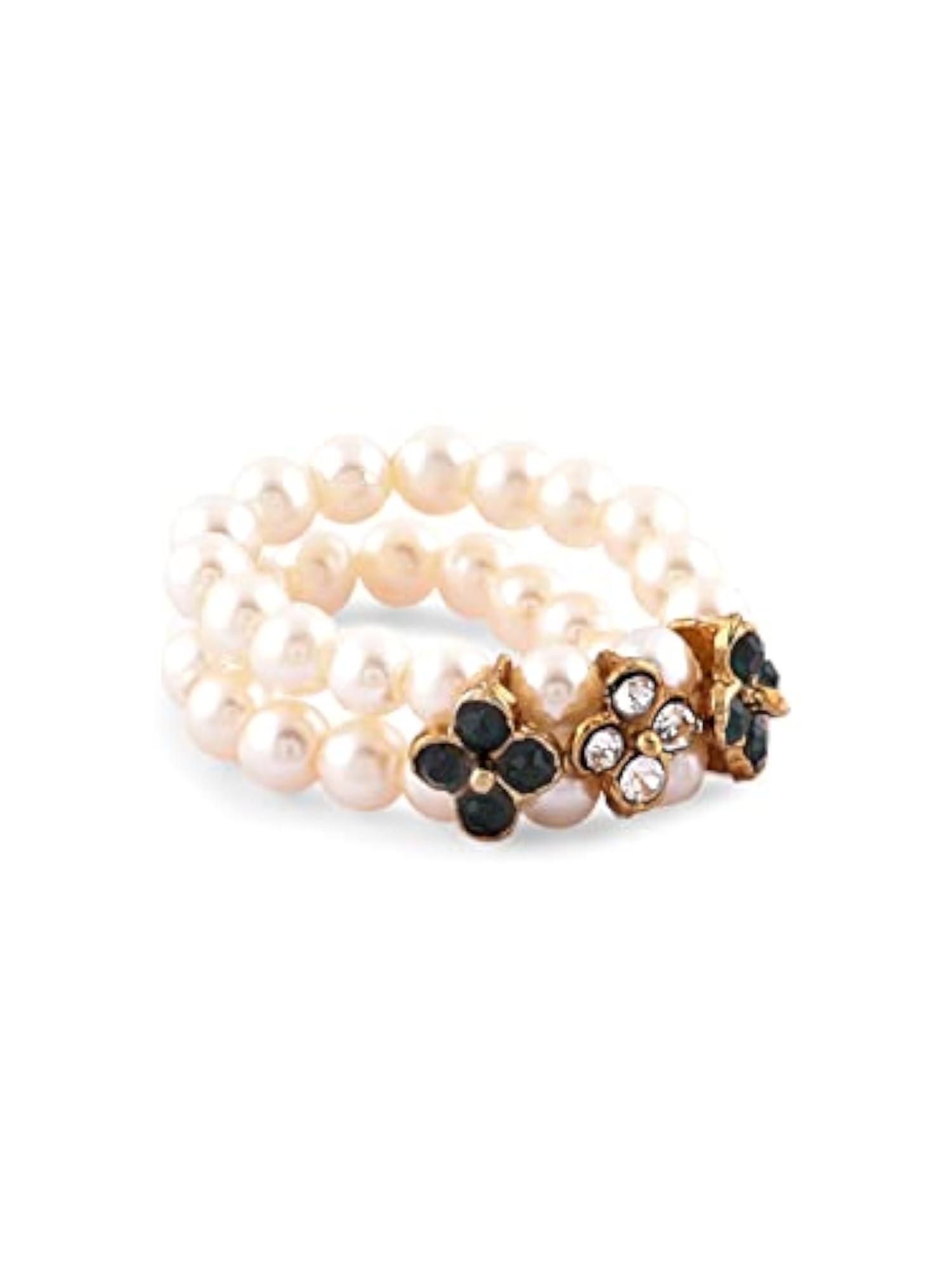 Beaded Elasticated Fusion Ring with Diamonds