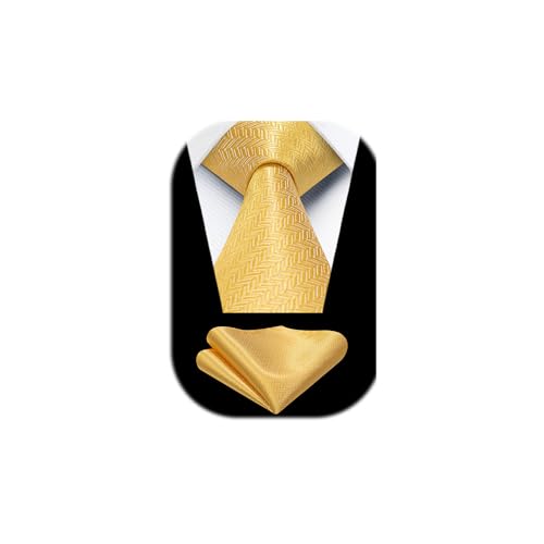 Enlision Cravate Homme Jaune Mariage Élégant Cravates et Pochette à Classique Ensemble pour Affaires et Fête
