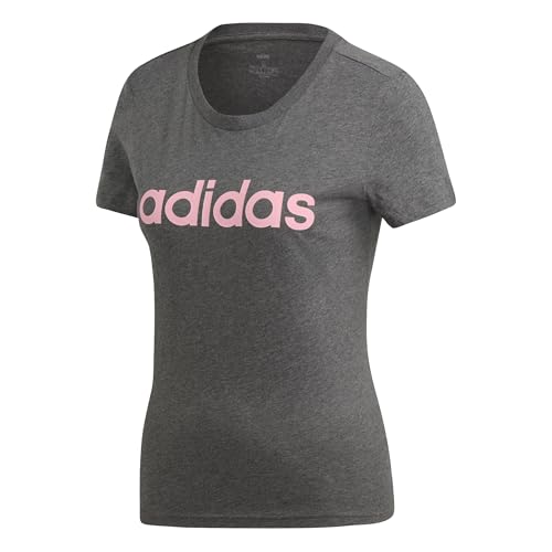 adidas [アディダス] 半袖 エッセンシャルズ リニア Tシャツ FRU56 レディース ダークグレーヘザー/トゥルーピンク(DX2546) J/OT