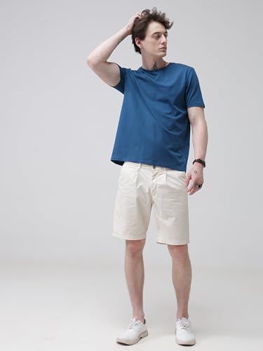 Image of TURMS Men's Casual Solid Round Neck T-Shirt, Odor Control, Stretchable & Breathable, Cotton Rich Fabric, Half Sleeve
