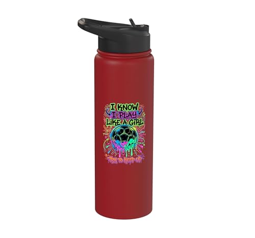 Sé que juego como una chica Trate de mantener el goteo de fútbol Stainless Steel Insulated Water Bottle