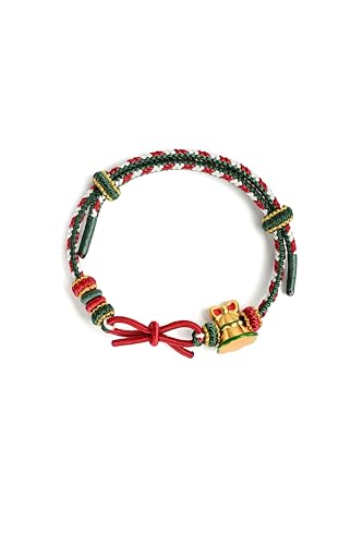 Cowlyn Christmas Bracelets Red String Bracelet for Women Handmade Braided Rope Chain Adjustable Santa Charm Bracelet Christmas Gifts Festive Jewelry 2025 (green)