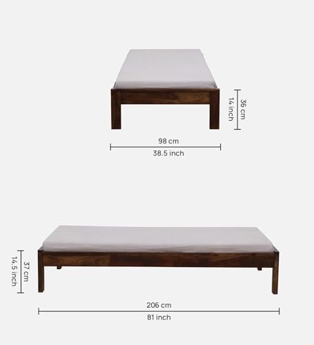 Image of Wood Single Bed Without Storage for Bedroom Home Solid Wood Without Storage Single Palang Cot for Hotels (Single Size, Walnut Finish, 1 Piece)