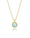 Weviway 14K Gold Plated Opal Pendant Necklace for Women, Minimalist Birthstone Drop Necklace, Dainty Everyday Jewellery Gift for Her