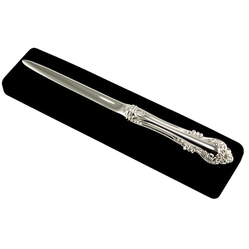 Skyway Valencia Letter Opener Fancy - Elegant 8 Inch Silver Envelope Mail Opener for Office and Home - Decorative Flip Open Black Velvet Gift Box