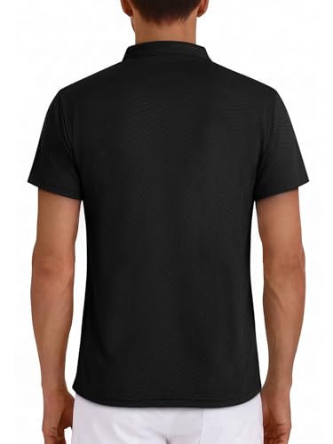 Crastimo Men's Henley Shirts Short Sleeve High Elasticity Ribbed Waffle Knit Stretchy Soft Texture Fabric Regular Fit 3 Buttons Summer Dress Black M — view 2