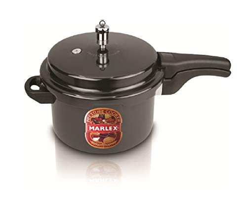 Image of Marlex Maestro Aluminum Hard Anodized Outer Lid Pressure Cooker, Black (5 Liters) for Healthy Cooking | 5 Year Warranty