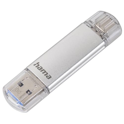 Hama 64GB USB-Speicherstick mit USB 3.2 Gen 1-Type-C (2-in-1 USB-Stick, z.B. für Android Handy, Tablet, Computer, Notebook, MacBook, OTG, 40MB/s) USB-Typ-C Handy-Stick, Doppel Memory-Stick Silber