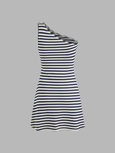 Image of CIDER Women's Summer Striped Mini Dress Sleeveless Bodycon Dresses Asymmetrical Neck Casual Party Club Dress 2025