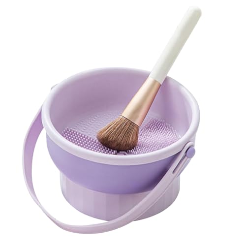 Samuliy Herramienta de lavado de brochas de maquillaje, cuenco de limpieza de brochas de maquillaje | Alfombrilla limpiadora de brochas de maquillaje de silicona con estante de secado para brochas de