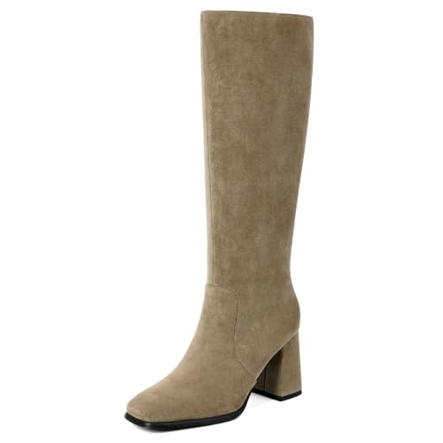 Image of Modatope Knee High Boots Women Square Toe Chunky Heel Fashion Tall Boots | Block Heel Gogo Boots with Side Zipper,Fashion Heeled Fall Winter Boots,Long Dressy Boots for Women