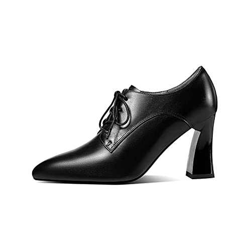 TinaCus Women's Genuine Leather Handmade Pointed Toe Spool Heel Lace Up Modern Oxford Pumps2