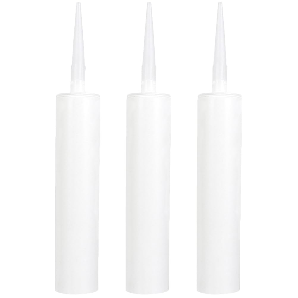 DOITOOL 3PCS Empty Caulk Tubes, Plastic Silicone Cartridge, Refillable Sealant Cartridge, Reusable, White Refillable Mastic Tubes for Home Improvement Caulk Tool