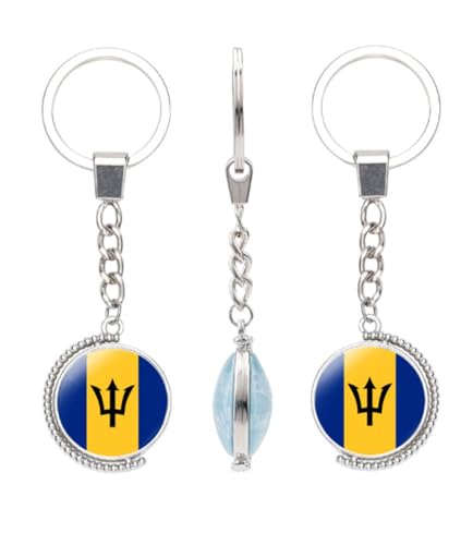 vmcoatdu Barbados Flag Double Sided Rotation Key Chain Keyring Gift