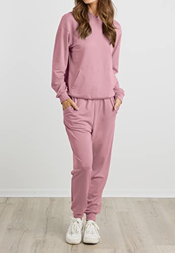 Btfbm 2023 Two Piece Outfits For Women Lounge Sets For Women Sweatpant Joggers Set Casual Hoodies Tracksuit Sweatsuits(Solid Pink, Large) #TOP1