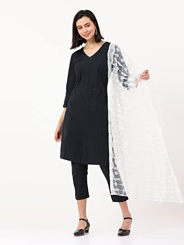 Petrichor Women's Fashion Designer Embroidered Net Dupatta Scarf for Women (Length: 2.2 meters, Made in India, Colour : White)3