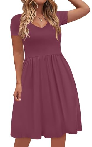 Image of DB MOON Women Plus Size Dresses 2026 Summer Casual V Neck Short Sleeve Knee Length Dress with Pockets