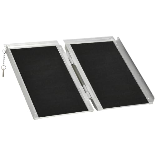 HOMCOM Wheelchair Ramp 2FT, Folding, Aluminum, Non-Slip Surface, 594lbs