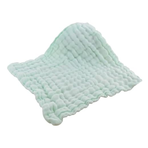 Baby Square Towel Soft Absorbent Face Handkerchief for Kids Gentle Skin Care Kindergarten Layer Bib (Green, A)