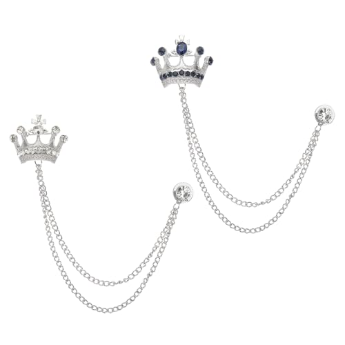 Image of PATIKIL Crown Hanging Chain Brooch Pins, Rhinestone Suit Pins Fashion Crystal Lapel Pins
