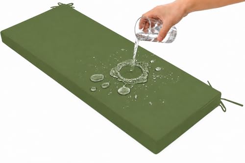 Cojines Exterior Impermeable para Exterior, Cojin Banco Exterior con Cintas Lavable, Cojin Banco Poliéster + Espuma, Grosor 5 cm para Jardín Terraza Bancos Columpio(Grass green,120 X 45 X 5cm)