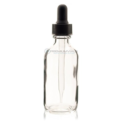 2 Oz (60 ml) Clear Boston Round Glass Bottle w/Dropper - Pack of 6