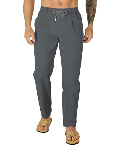 Susclude Mens Casual Pants Elastic Waist Pleated Lightweight Beach Multi Pants for Men Fall Drawstring Slacks with Pockets
