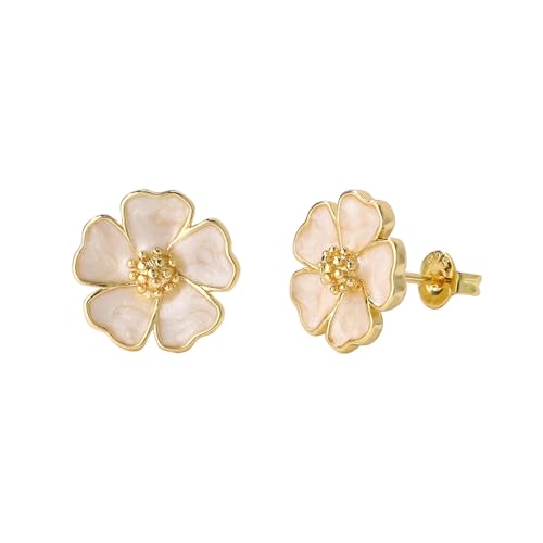 SERYNOW Cute Small White 5-Petal Flower Stud Earrings for Women Unique Statement Flower Earring Lightweight Everyday Jewelry Gift