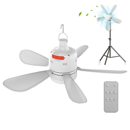 Wezalget Ventilador de techo para acampar, ventilador de techo portátil | Ventilador al aire libre con luz y control remoto - Velocidad ajustable, herramienta de enfriamiento para campamentos para