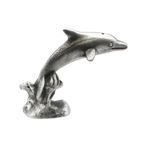 Image of English Made Pewter Dolphin Wave Figurine Ornament with Velvet Pouch, 39 x 17 x 43mm