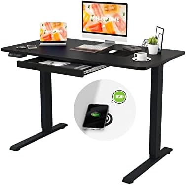 Win Up Time Electric Standing Desk with Drawers, Computer Desk with Adjustable Shelf, Sit Stand Desk Frame, Adjustable Height Desks for Home Office, Black