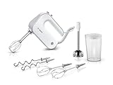 Bosch Handrührer Styline MFQ4075DE, 2 Rührbesen, 2 Edelstahl-Knethaken, spülmaschinengeeignet, Pürierstab, Mixbecher, 5 Stufen plus Turbostufe, 550 W, weiß/silber