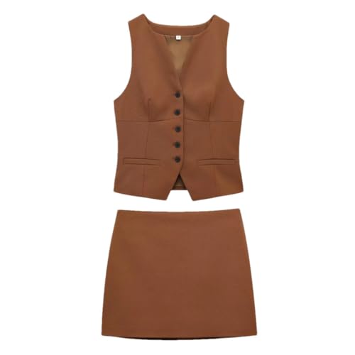 Ensemble 2 pièces sans manches avec mini jupe et poches pour femme