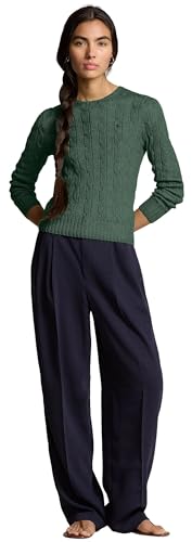 Image of RALPH LAUREN Women's Crewneck Cable Knit Pony Logo Sweater