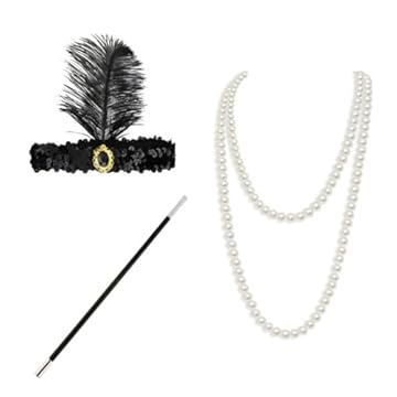 3 Pezzi Set di Accessori Anni '20, Accessori Anni 20 Donna, Gatsby Stile Kit, Great Gatsby Accessori Set Accessori Gatsby Costume Set Charleston Accessori per la Festa Degli Anni '20, Halloween Ballo