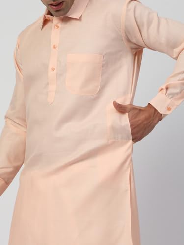 Image of Men's Traditional Pathani Kurta Salwar Set, Red, Long Sleeve, Collared Neck, Cotton Blend, Ethnic Wear