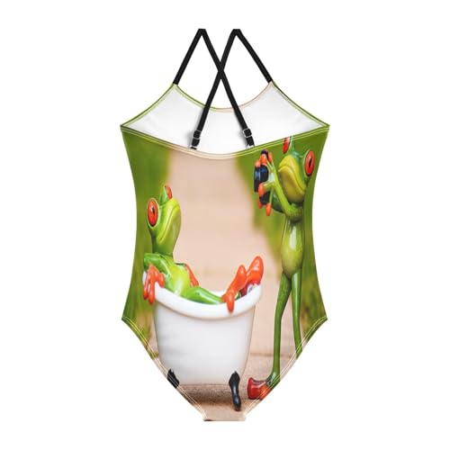 Swimming Suit Toddler Girl, Summer Beach Apparel 3-10 Y, Funny Frogs2