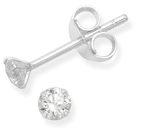 DARSHRAJ JEWELLERS 925 Pure Sterling Silver(Chandi) Pair of Round Single White Stone Piercing Stud Earrings For Girls,,Women,Men,Baby Girls & Boys(Pair)