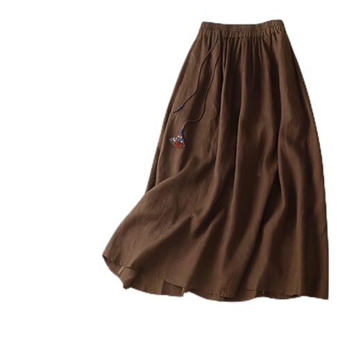 2025 Falda de algodón casual suelta para mujer una línea media falda media falda larga de lino para mujer Faldas largas para boda, café, L